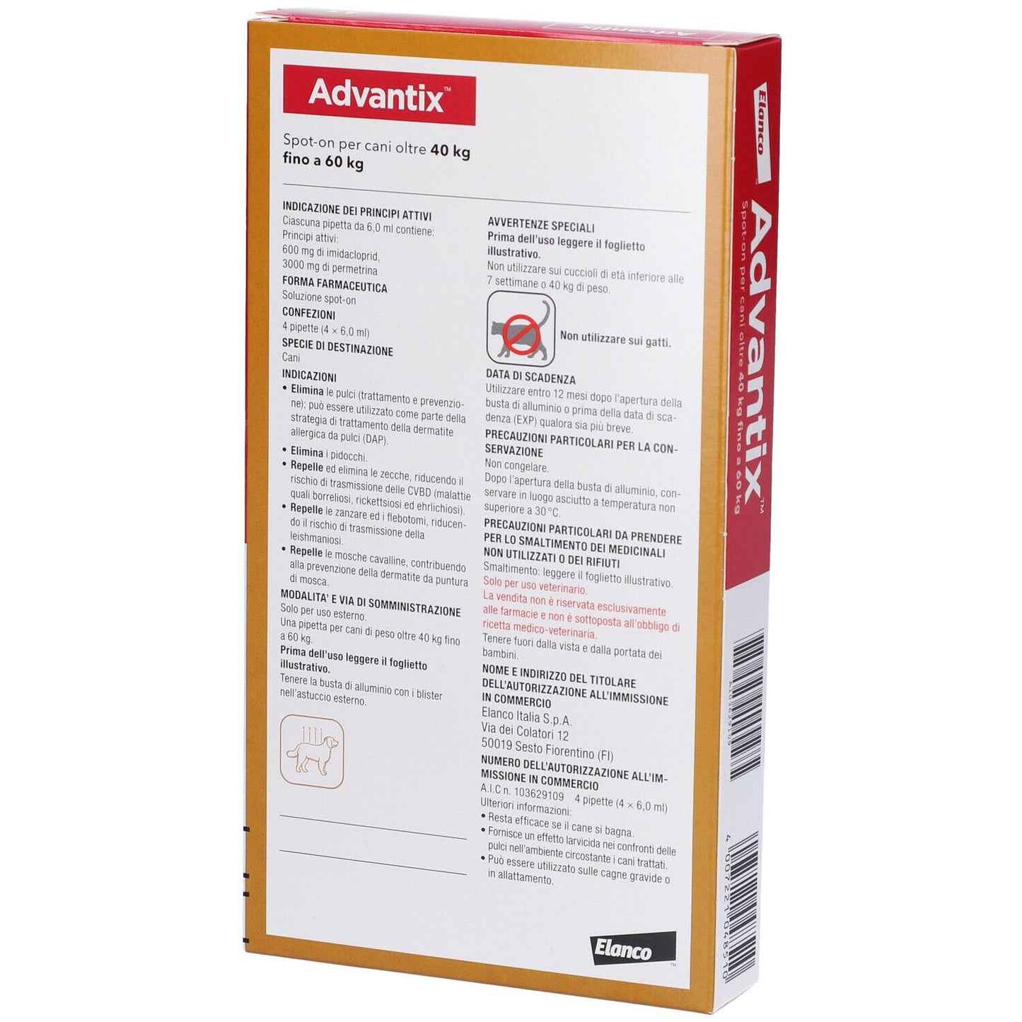 Advantix Spot-on per Cani Oltre i 40 Kg fino a 60 Kg 4 Pipette Monodose
