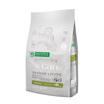 Crocchette per cane Junior con mantello bianco gusto pesce bianco